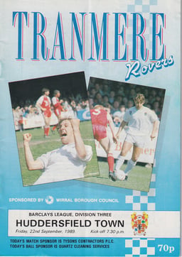 Tranmere Rovers v Huddersfield Town Match Programme 1989-09-22